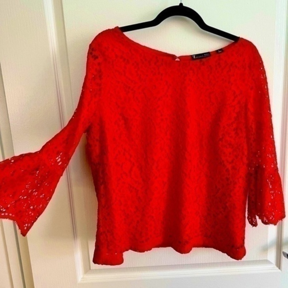 7th ave NY&co - Lace red shirt with ruffled sleeves - medium​ - Picture 3 of 9